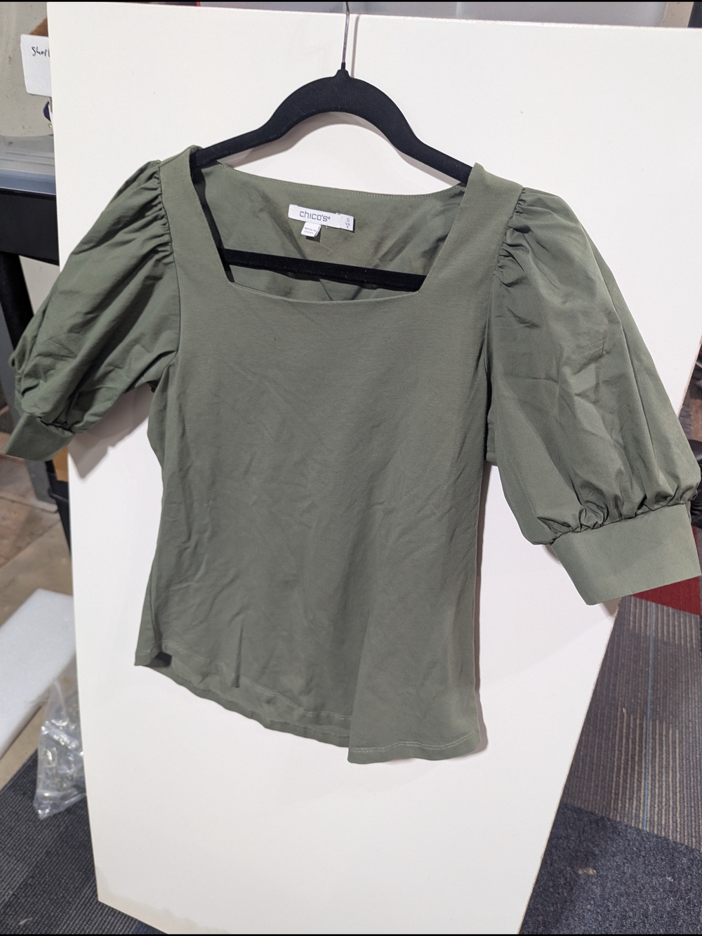 Chico's Olive Square-Neck Puff Sleeve Tunic